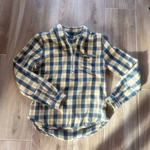 Toad&Co Bodie 1/4 Zip Long Sleeve Dress in a yellow and black plaid pattern S - Picture 3 of 6